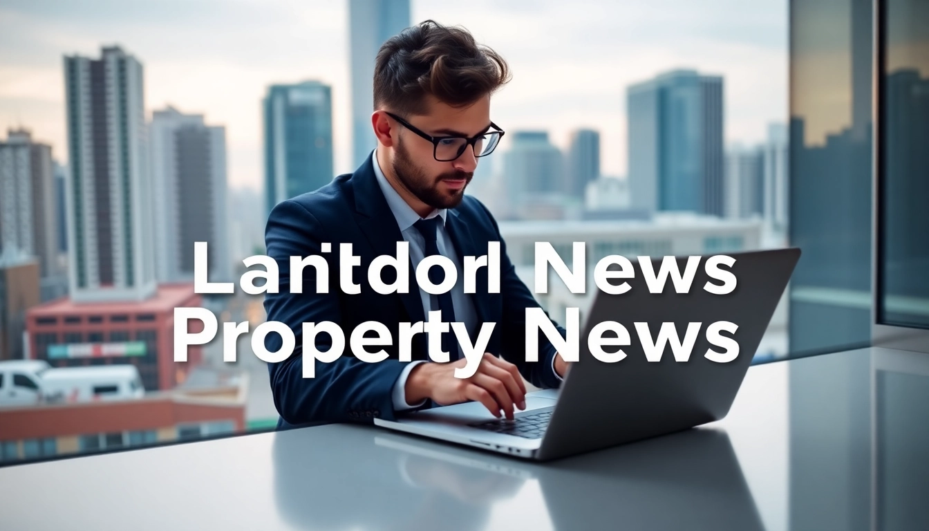 Landlord Property News insights with a professional analyzing property data in a city setting